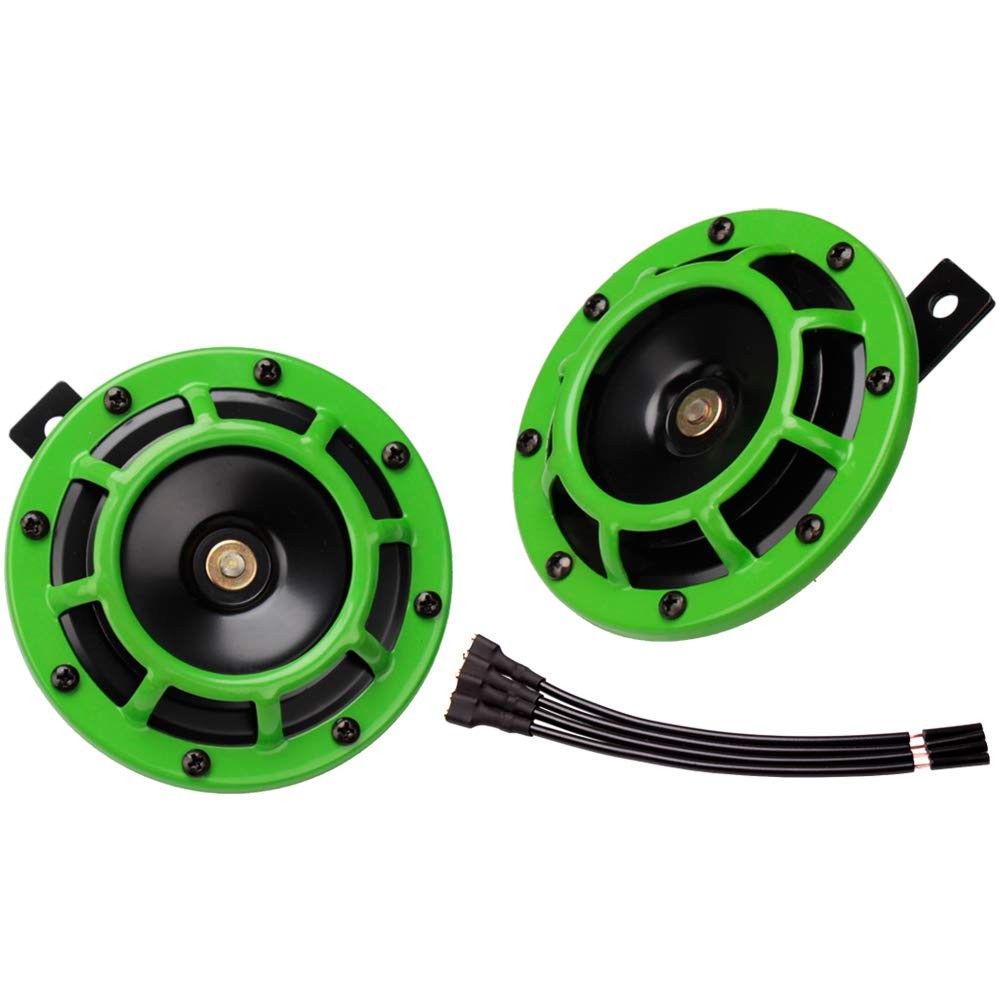 Green 12V Car Horn Loud Super Tone Electric Train High/Low Twin Kit Grill