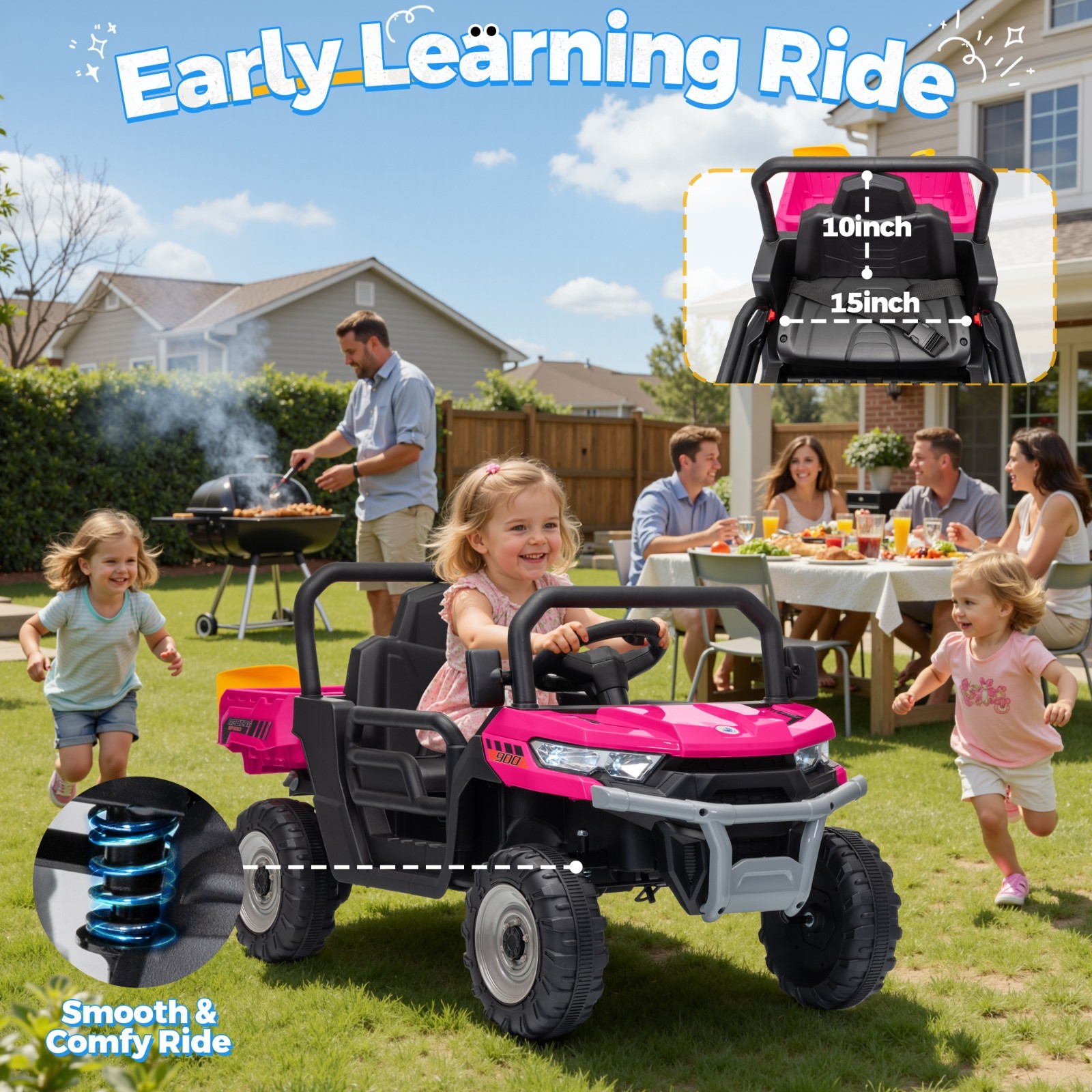 Joyracer 12V Ride On Truck, Remote, Dump Bed, Shovel, Music, Gift for Kids