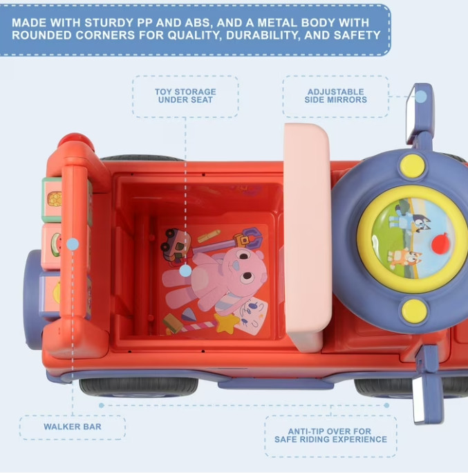 Bluey Licensed Interactive Ride-On Push Car for Boys and Girls Ages 1-3
