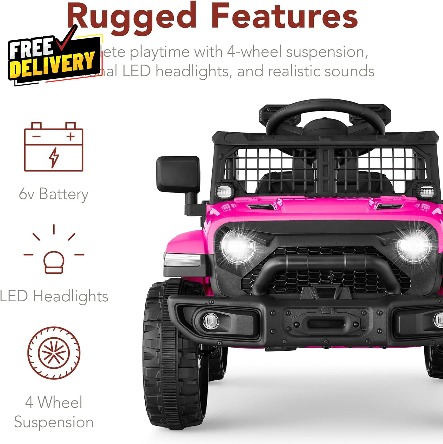 6V Kids Ride-On Mini Truck Electric Car 4-Wheel Suspension Remote Control Pink