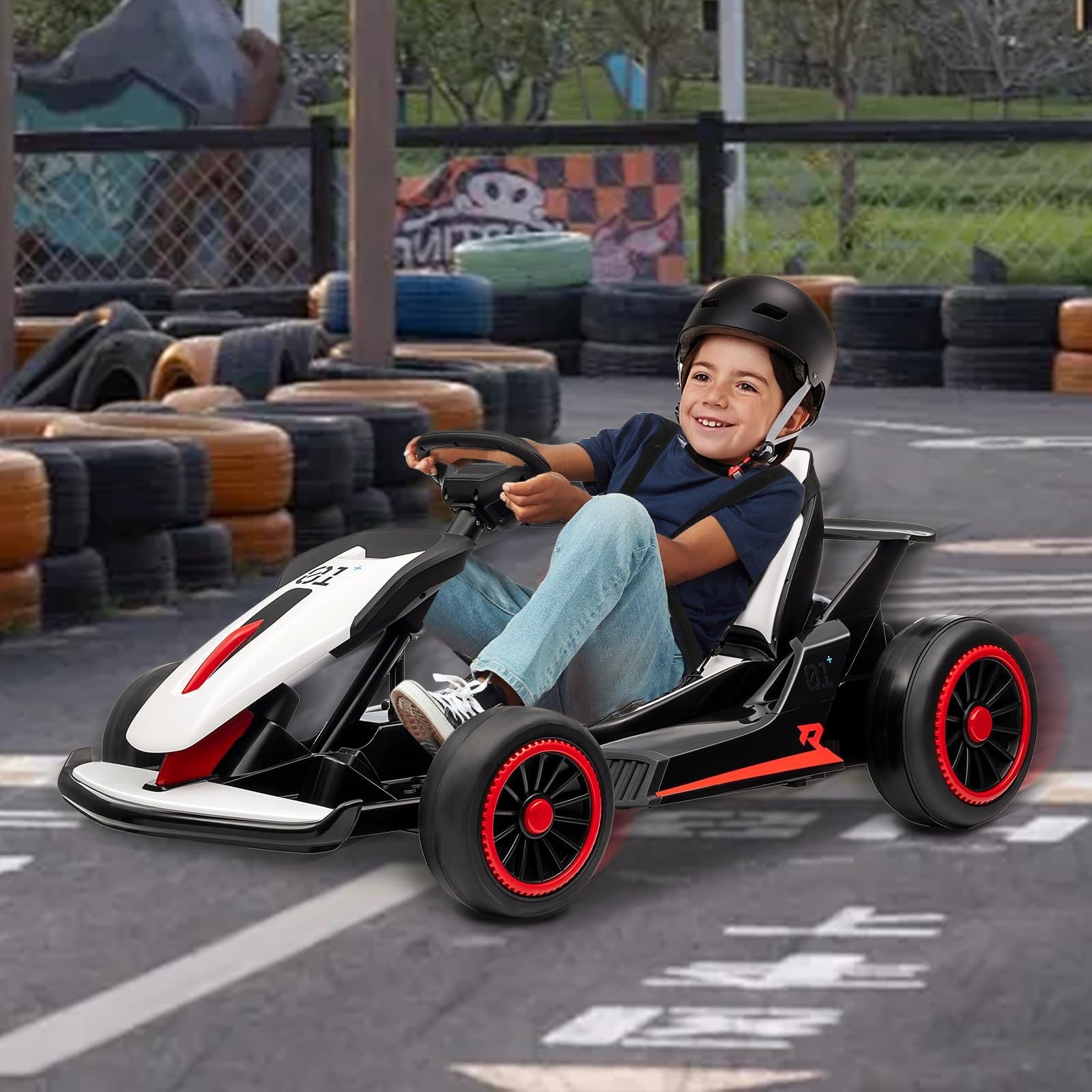 24V Kid Go Kart Electric Drift 200W Dual Motor 360° Drifting 5-Point Safety Belt
