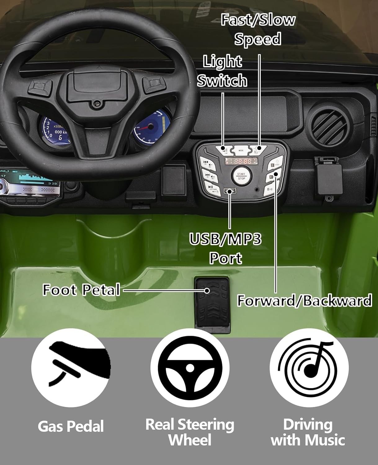 24V 2-Seater Power Wheels for Kids, Bluetooth, AUX, USB,Lights & Parental Remote