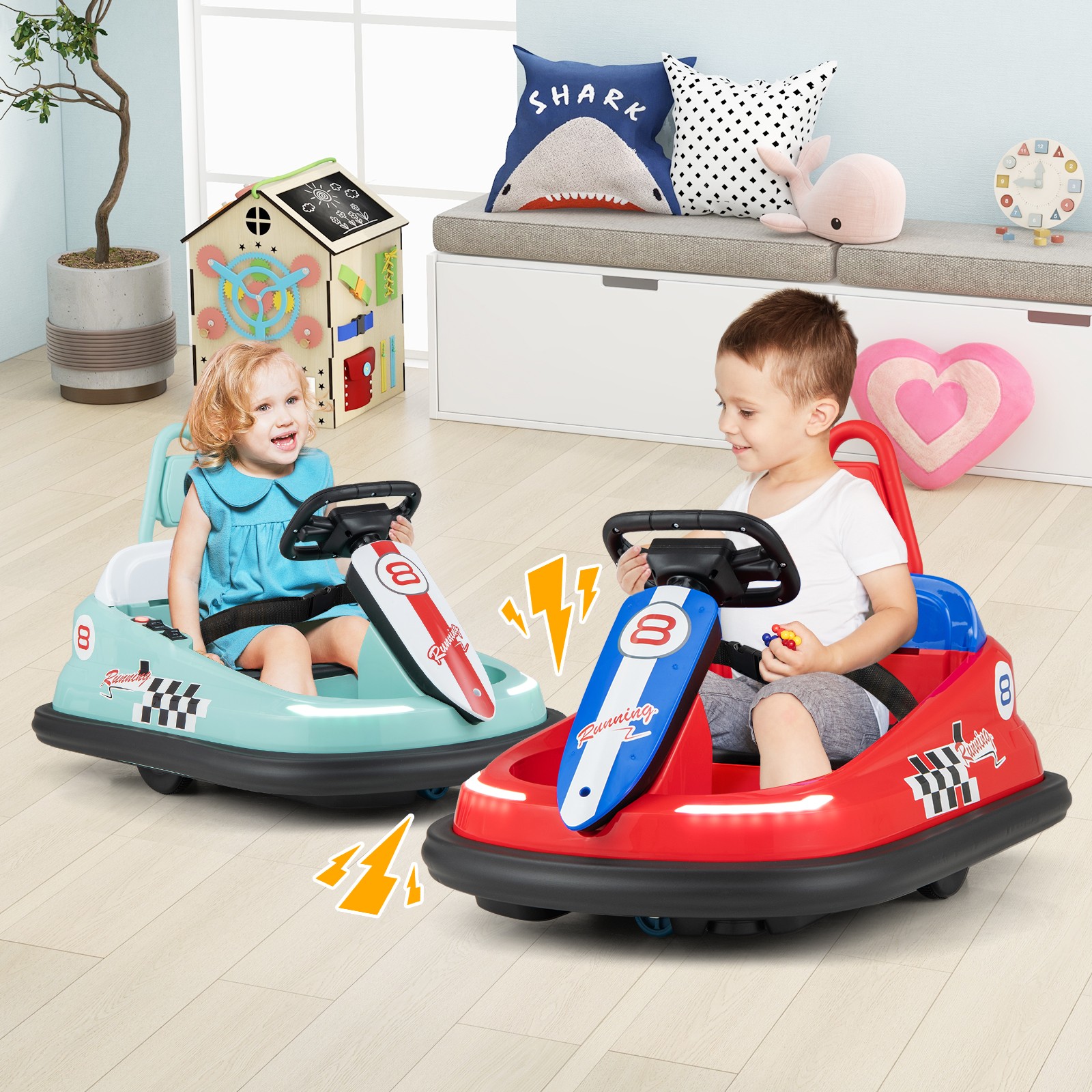 6V Electric Kids Ride On Bumping Toy Bumper Car w/2 Speeds, Portable Back Handle