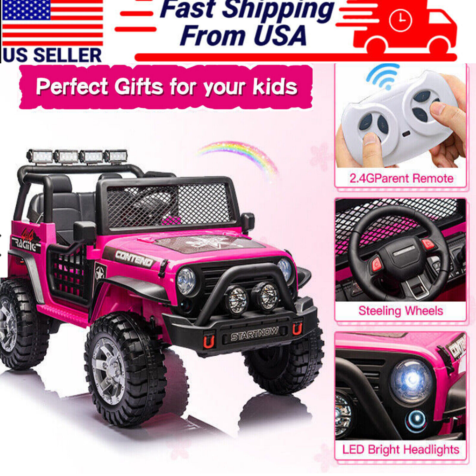 12V Kids Ride On Truck 2 Seater Electric Vehicle Car Jeep Toy W/ Remote Control
