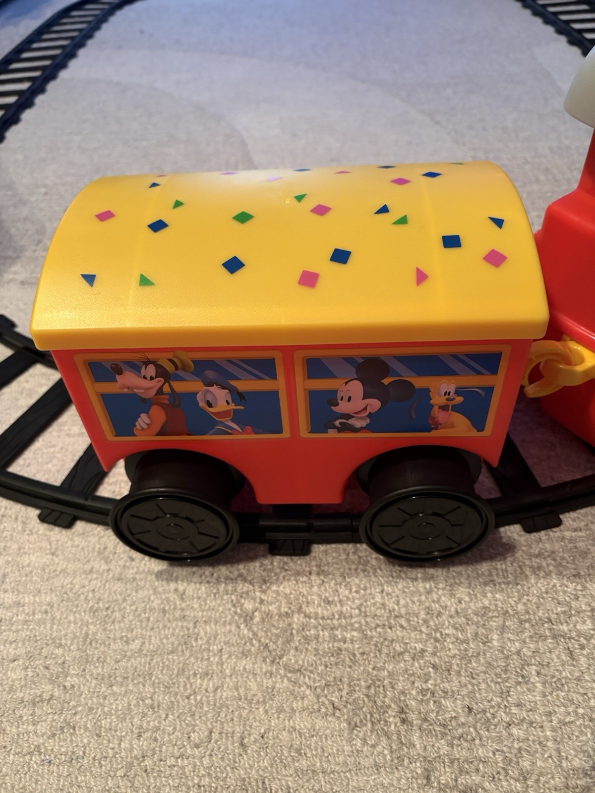 Kiddieland Mickey Mouse 6-Volt Powered Train with Caboose & Tracks