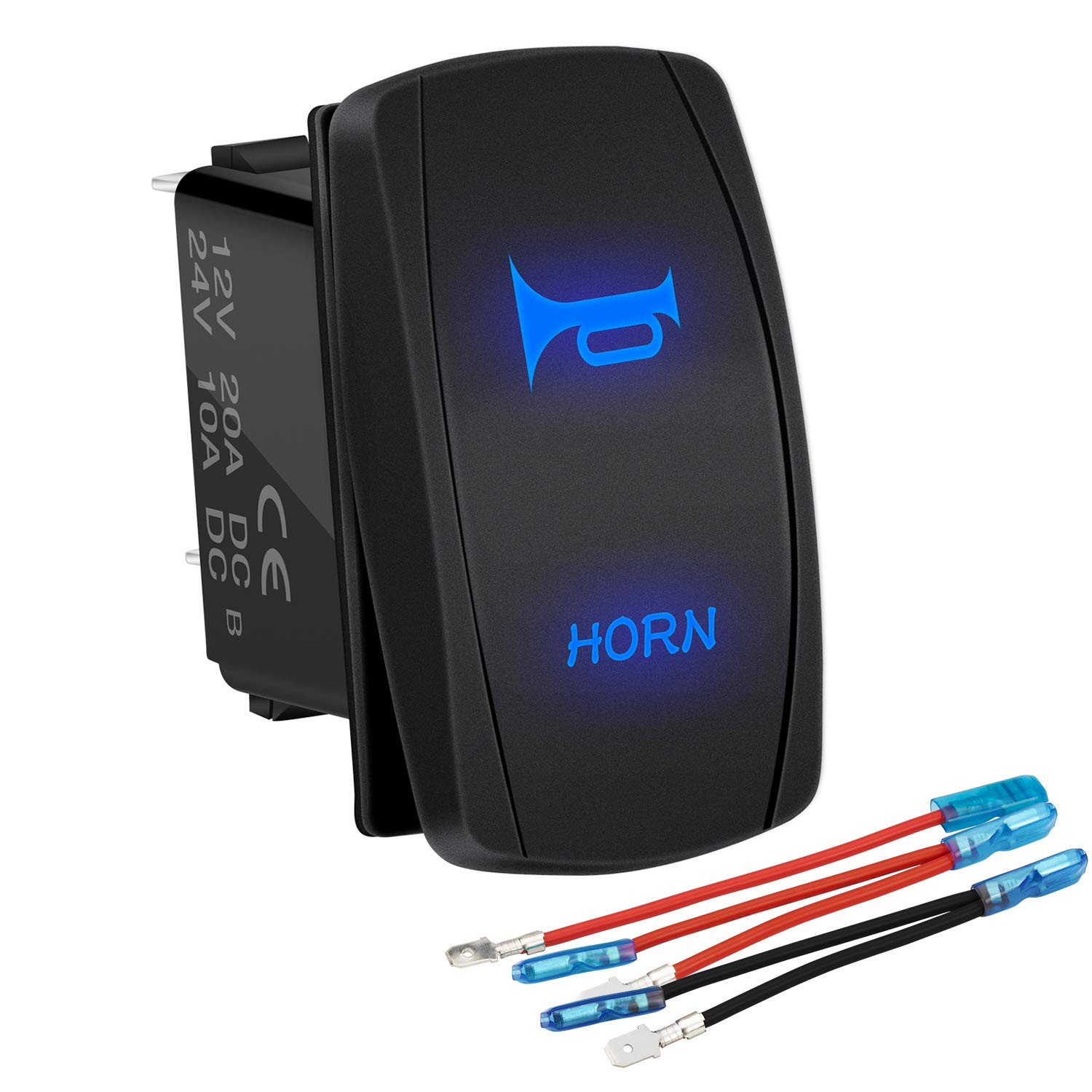 Daiertek 12V Horn Button Momentary Rocker Switch Blue Led 12 Volt Pola
