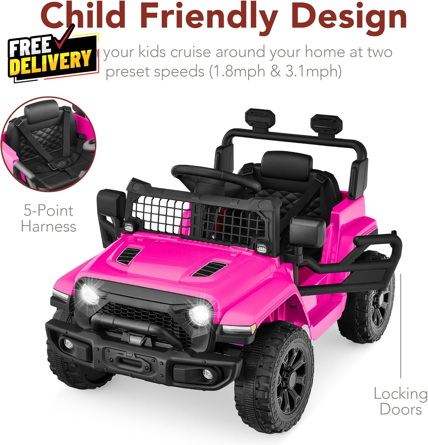 6V Kids Ride-On Mini Truck Electric Car 4-Wheel Suspension Remote Control Pink