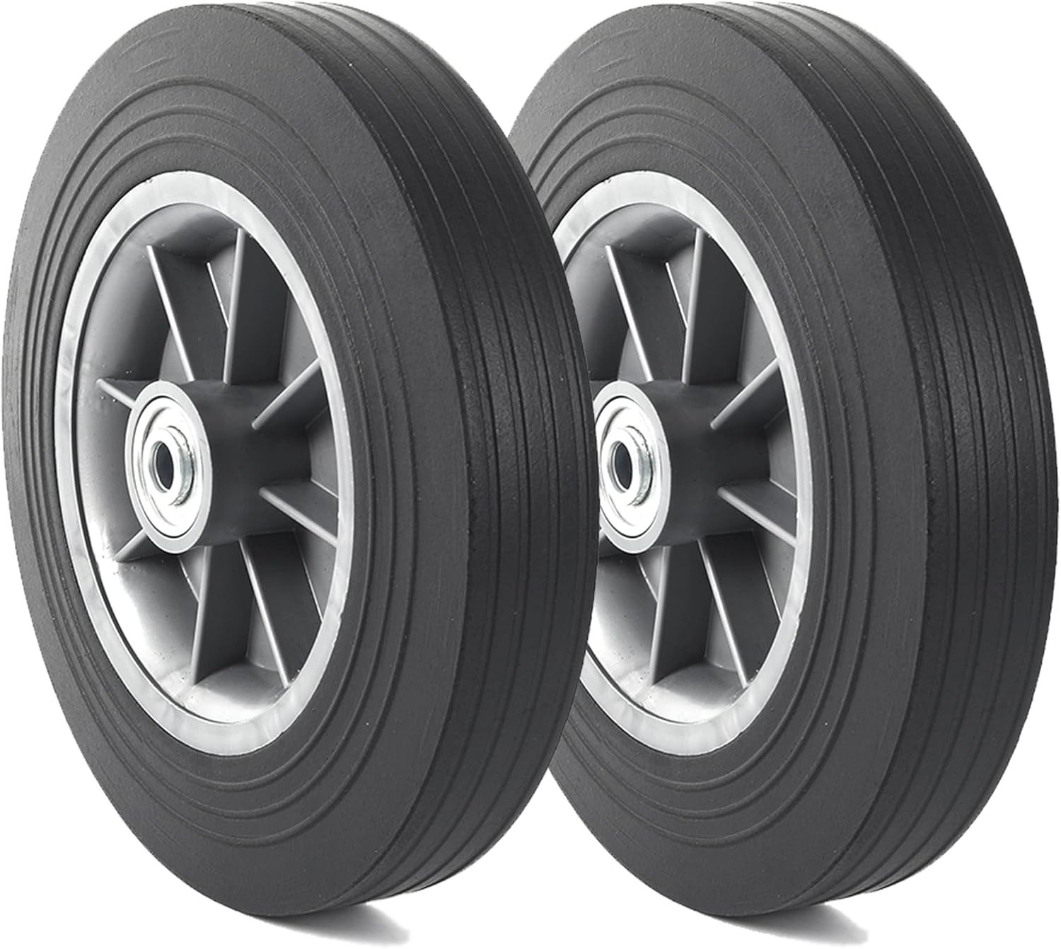 2-Pack 10×2 Flat Free Solid Rubber Tires for Dolly Hand Trucks Wheelbarrows