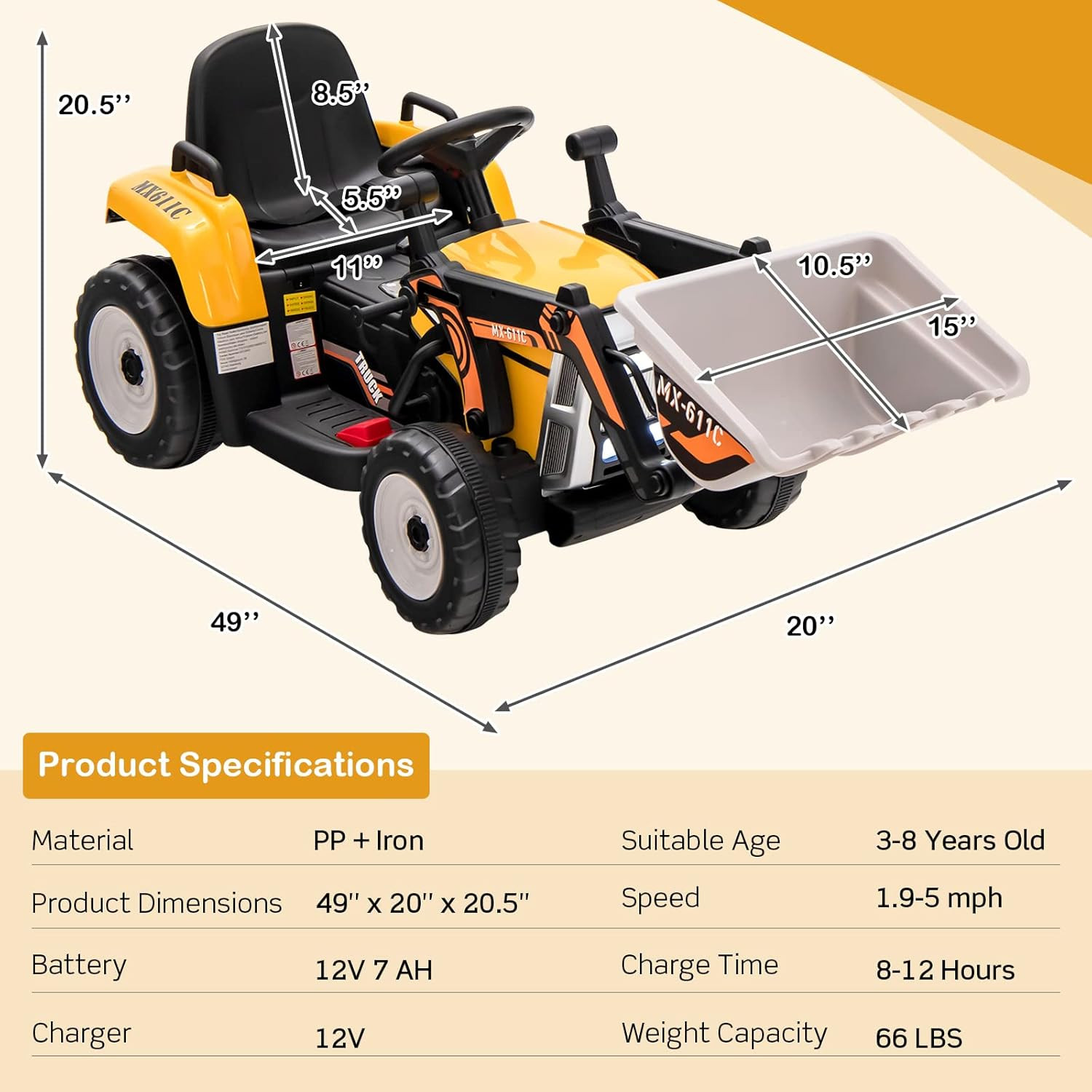 Ride on Excavator 12V Kids Bulldozer Ride on Car W/Remote Control Electric Con