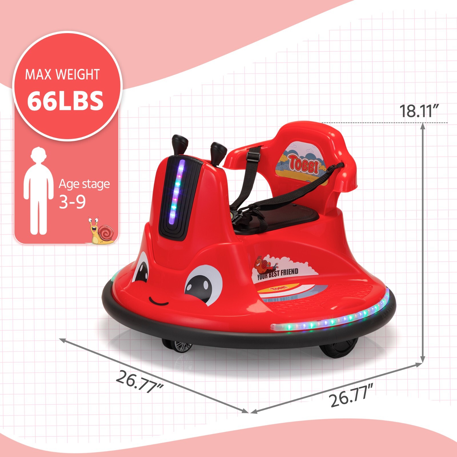 TOBBI 12V Kids Ride on Electric Bumper Snail Car w/ Remote Control for Toddlers