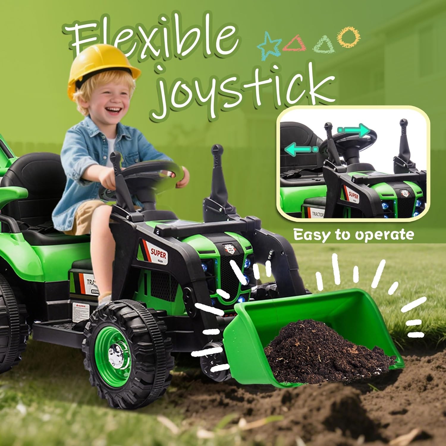 24V Kids Ride on Electric Excavator Tractor Bulldozer Truck 4 in 1 Car W/ Remote