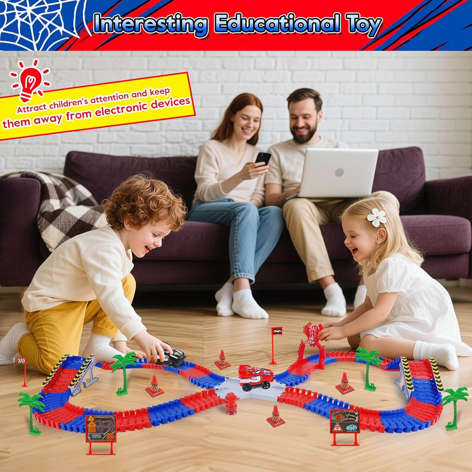 Spider Toys for Boys 4-6, 212 PCS Race Car Track for Kids Ages 4-8, Monster Truc