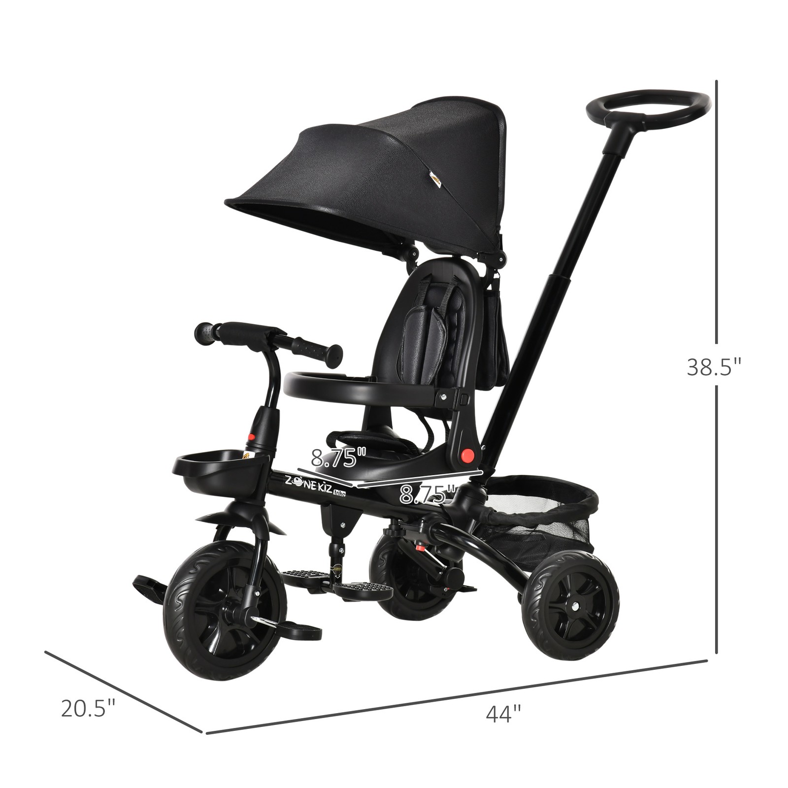 Kids Tricycle 4 in 1 Trike with Reversible Seat, Black