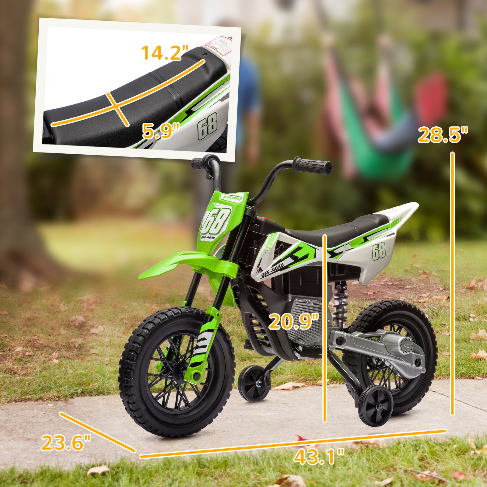 12V Kids Motorcycle W/ Twist Grip Throttle, Rear Suspension, Green