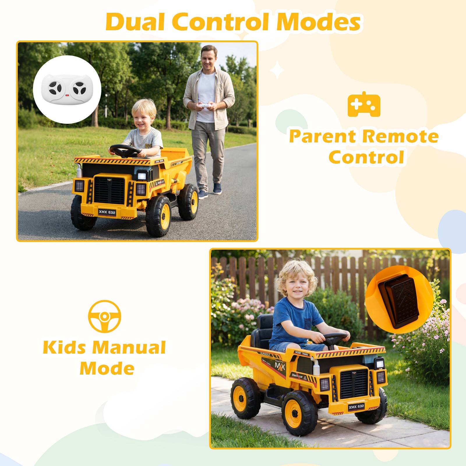 24V Ride on Dump Truck for Kids,4-Wheeler Construction Electric Vehicle w/Shovel