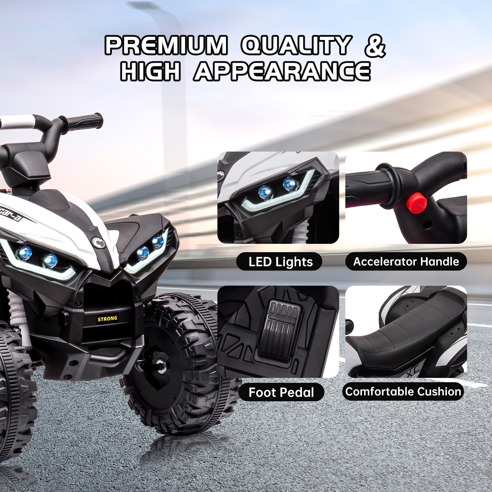 Kids Ride On ATV Car 12V Electric Car Toys with Remote, LED Lights, Horn, Music