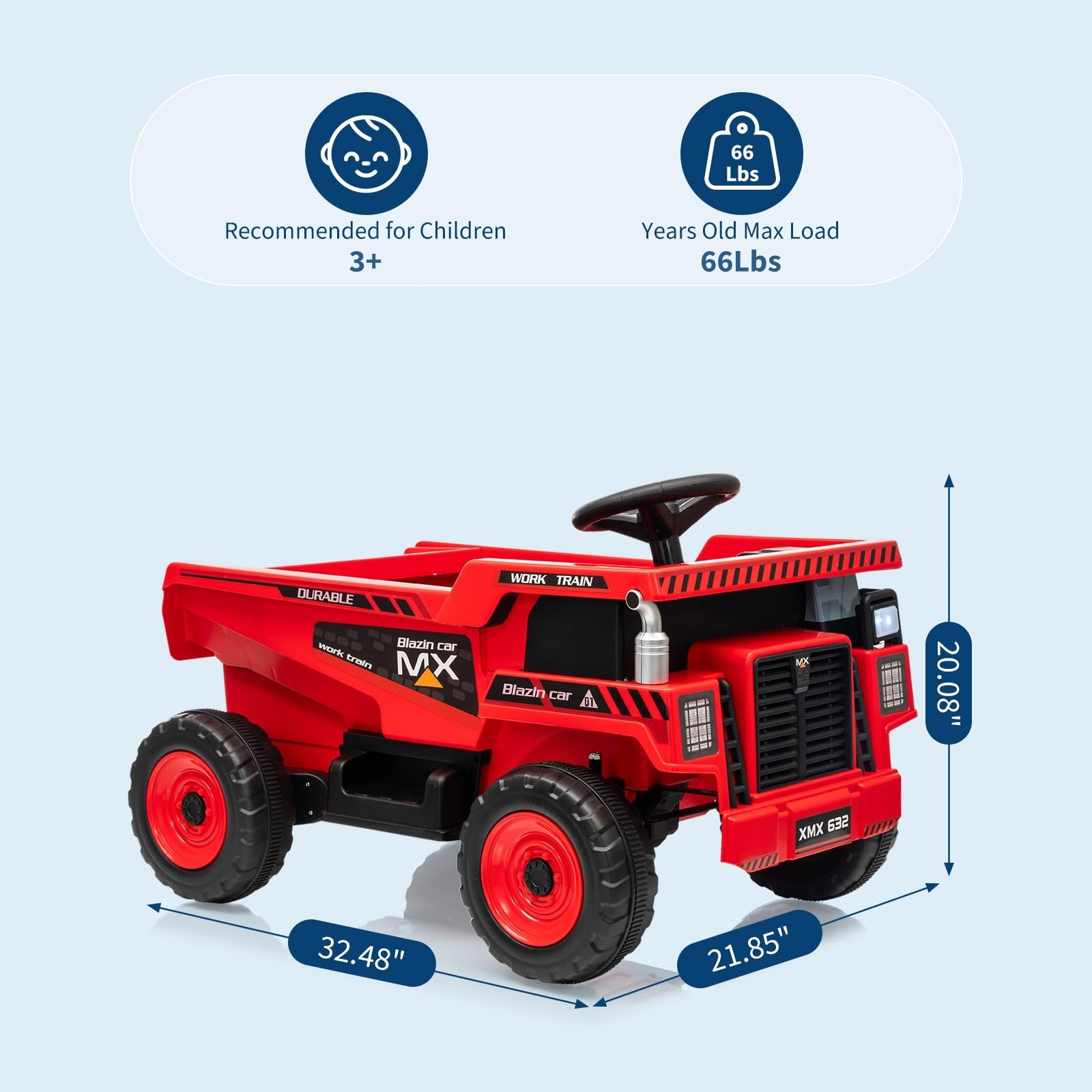 12V Ride On Dump Truck For Kids Electric Ride On Car Toys With Dump Bed & Shovel