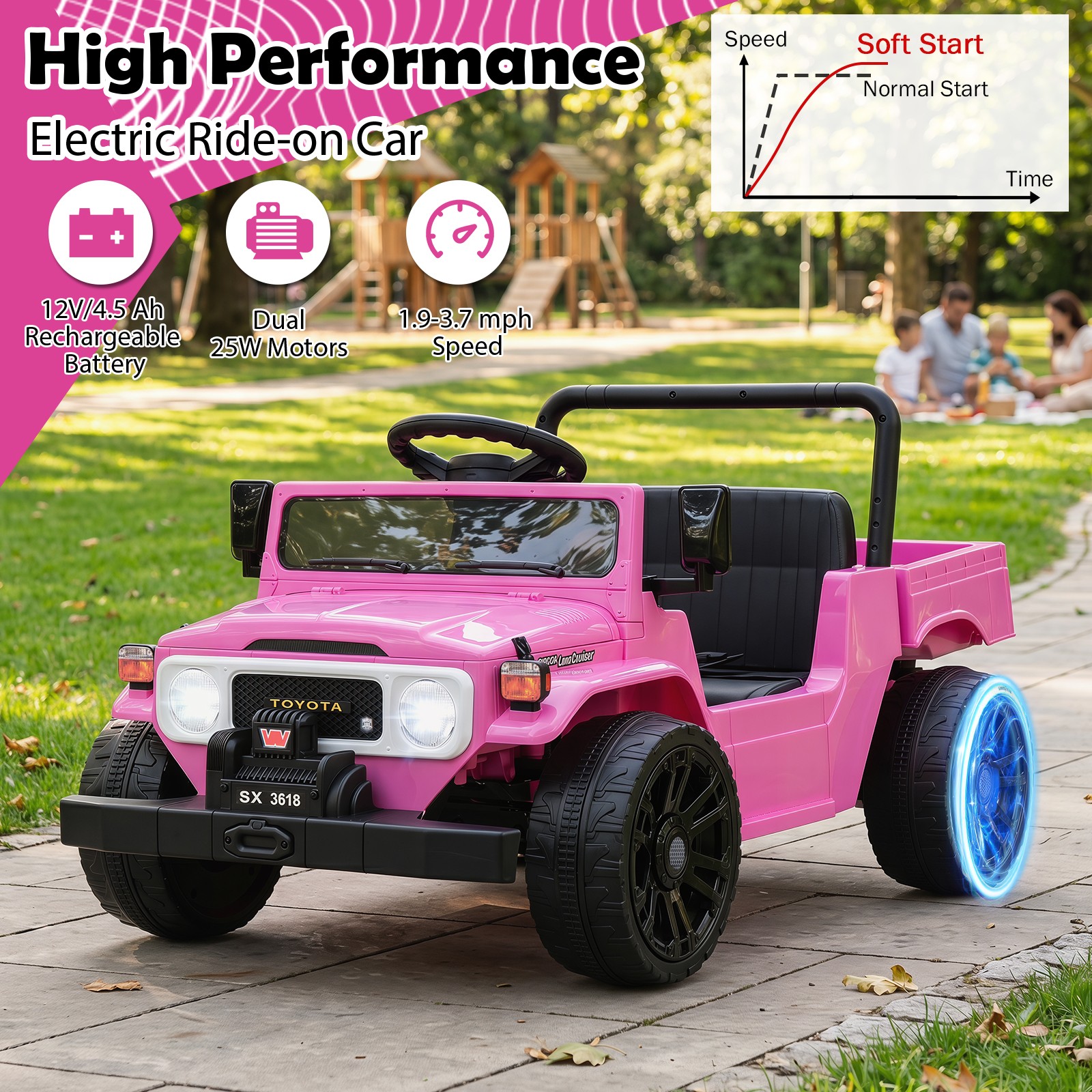 Licensed Toyota Ride On Truck w/Parent Remote Control, Spring Suspension, Light