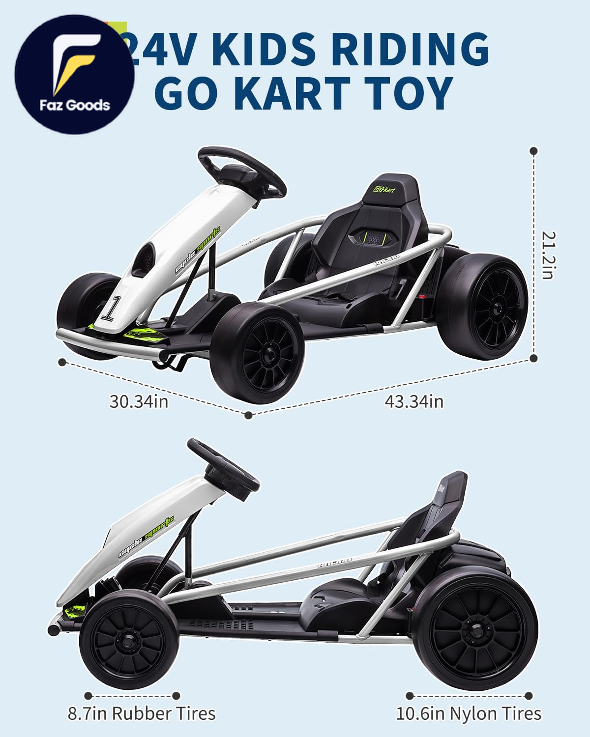 24V 9Ah Kids Ride on Go Kart Toy,High Speed 8.1MPH Drifting Car with Powerful