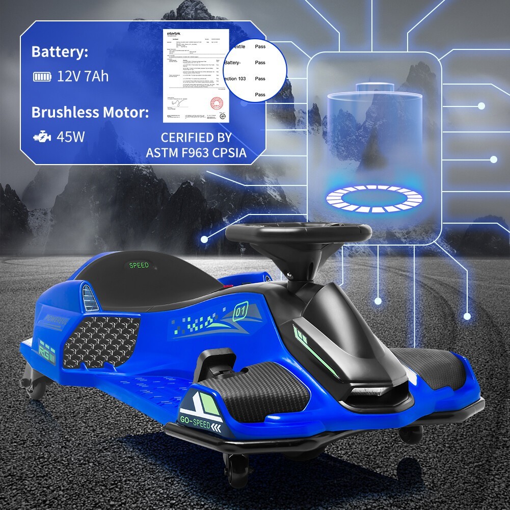 12V Kids Ride On Drift Car Electric Drifting Go-Kart LED Light High/Low Speed
