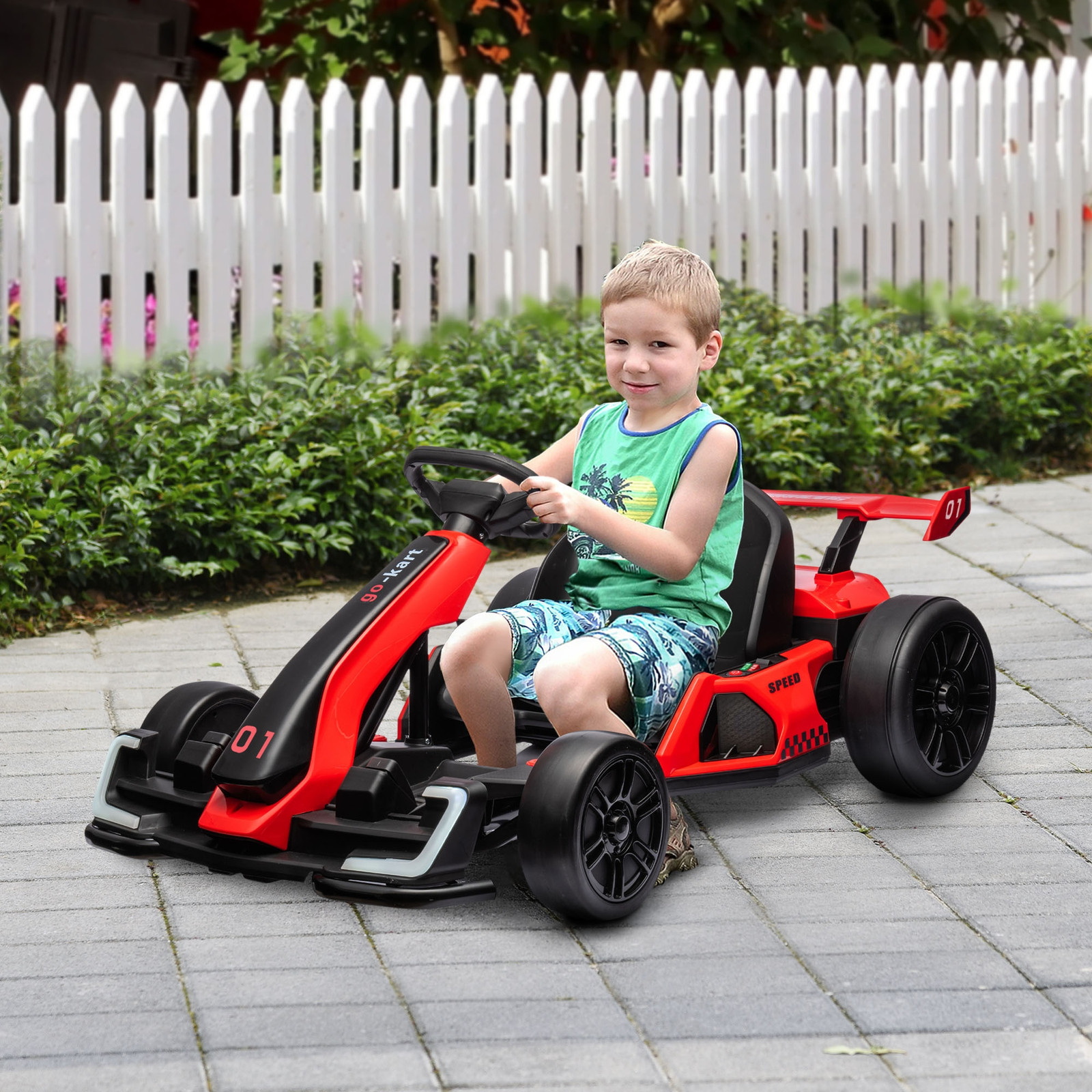 24V 7.5 MPH Electric Go Kart with Adjustable Seat, Slow Start, Red