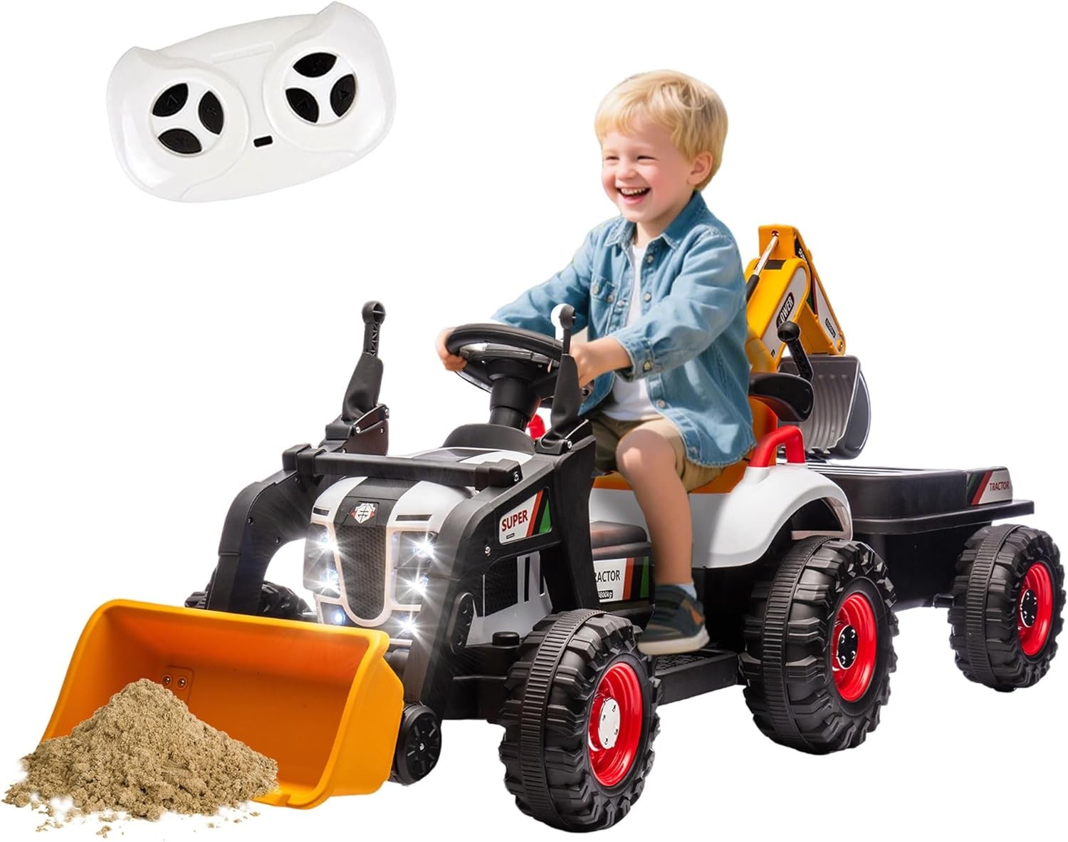 24V Kids Ride on Excavator 4-in-1 Tractor Bulldozer Dump Truck w/ Remote Control
