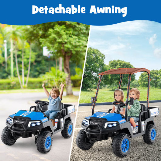 24v Kids Golf Cart 4wd 2-seater Ride On Car With Storage Trunk/Horn-blue