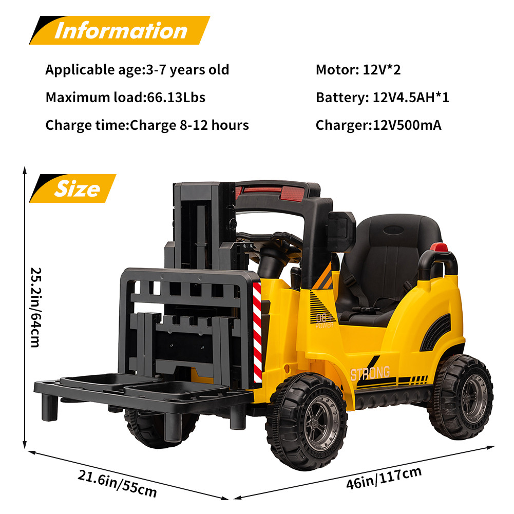 12V Kids Ride on Car Forklift Electric Remote Control Toy 2 Speed for Boy &Girls
