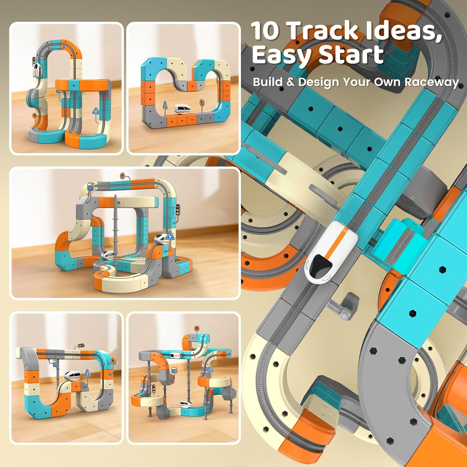 Electric Train Set, 3D Flexible Race Track for Kids 3–8 Years, 124 Pcs Gravity-D