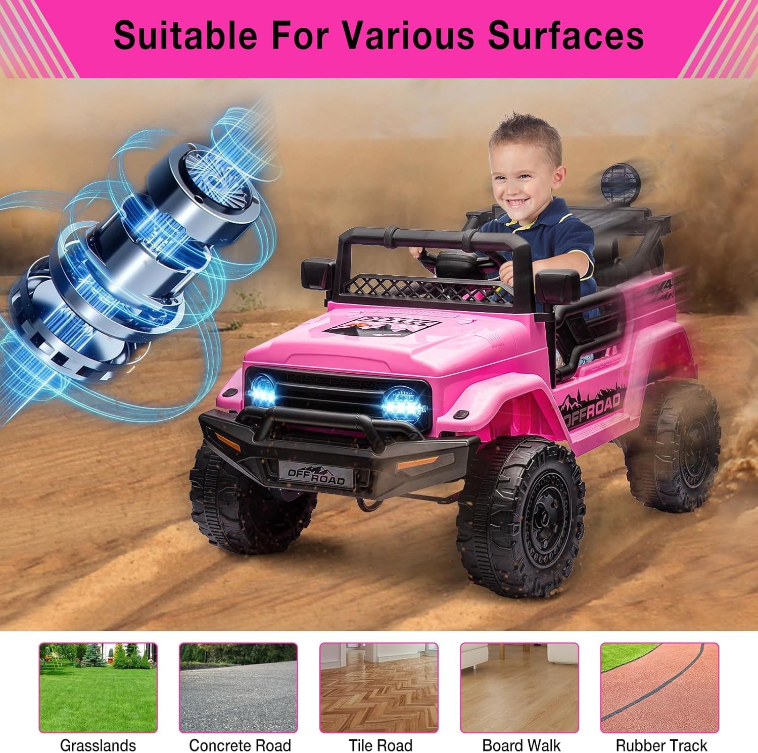 12V Kids Ride on Car Toy,3Rd Gear,Spring Suspension,Safety Brake and Bluetooth