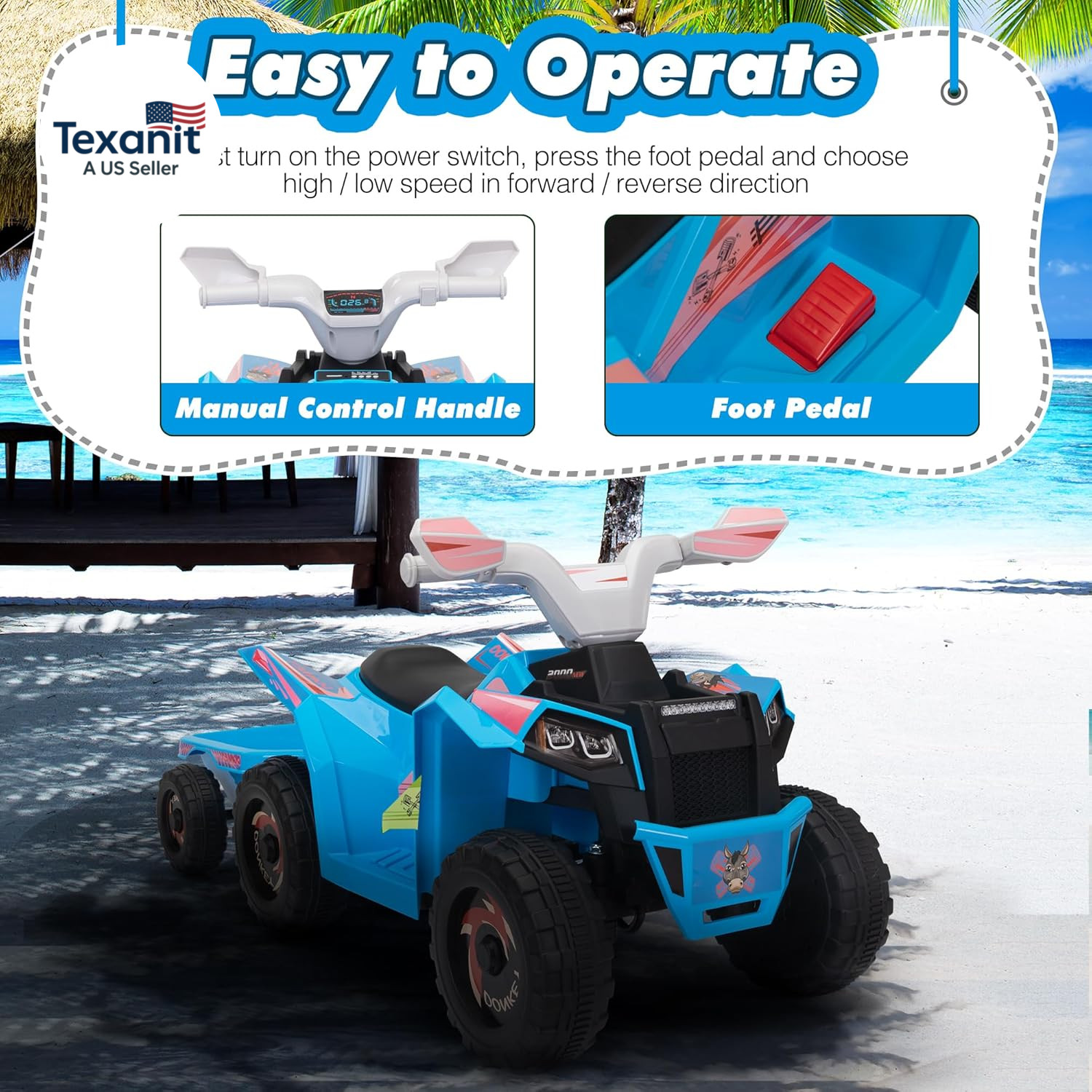 6V Electric Kids Ride on Toy Car with Trailer, Toddler 4 Wheeler Powered Vehicle