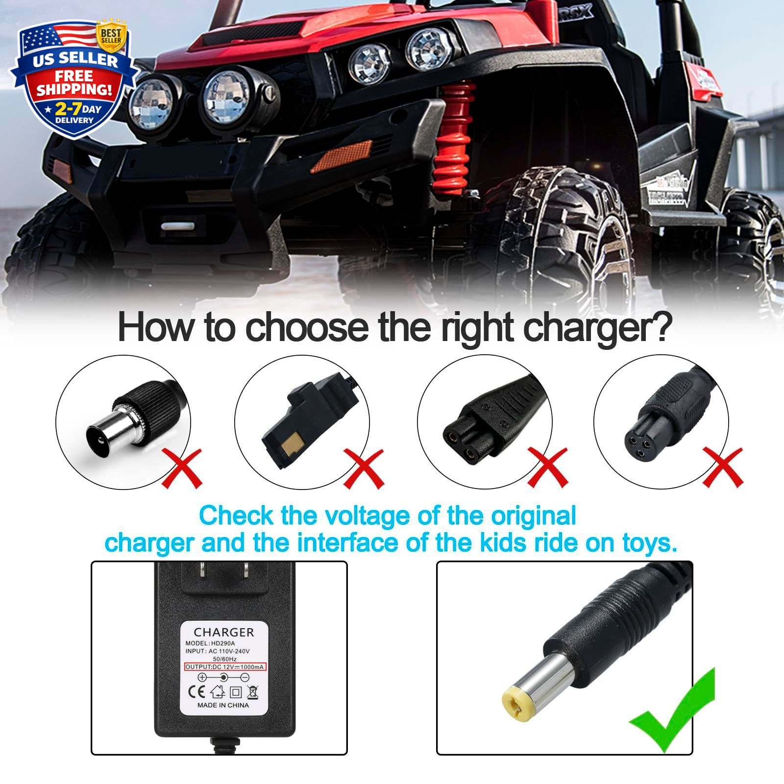 12 Volt Battery Charger for Ride on Toys, 12V Kids Ride on Car Charger for Best
