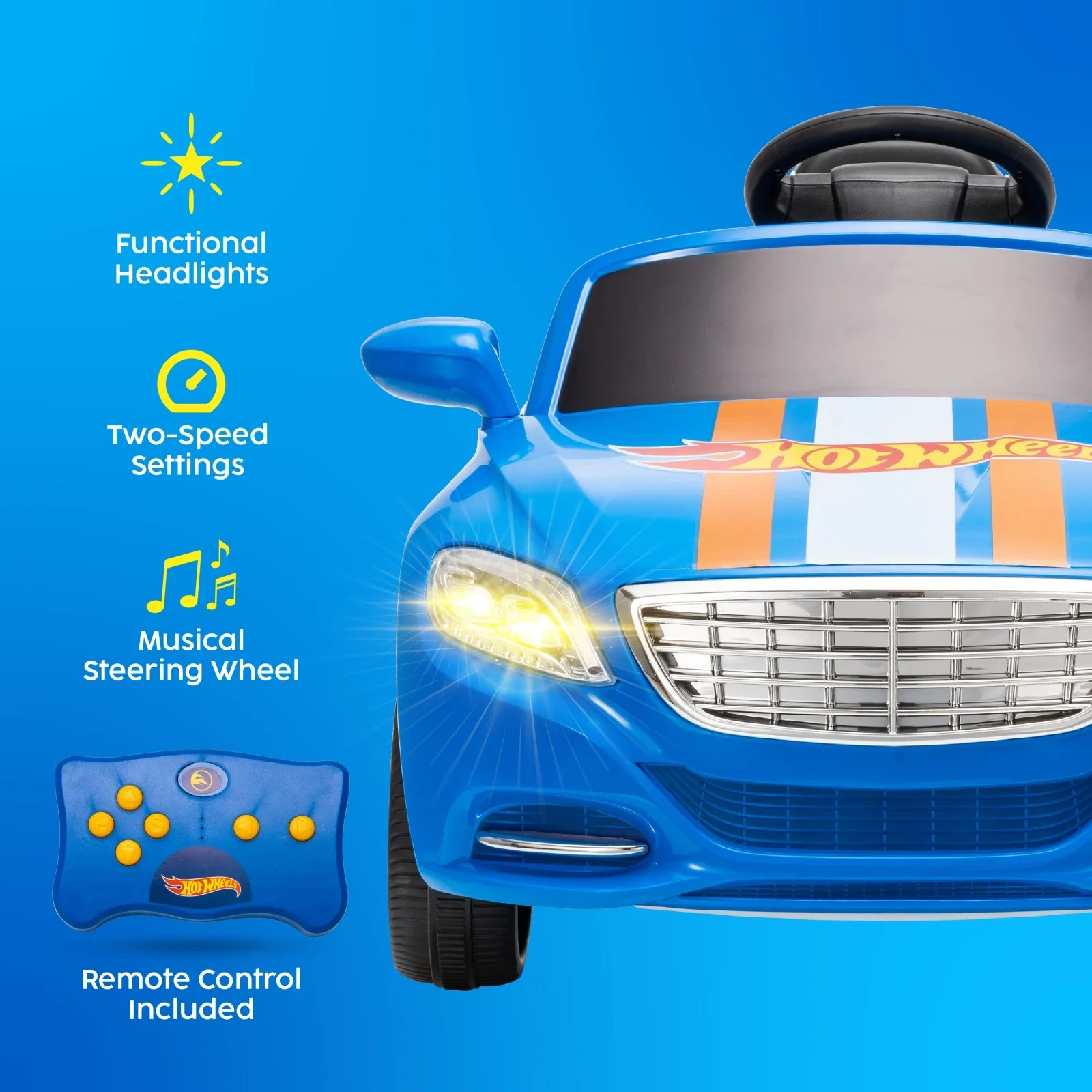 Hot Wheels Convertible 6V Battery-Powered Ride-On Car w/ Remote Control, Ages 3+
