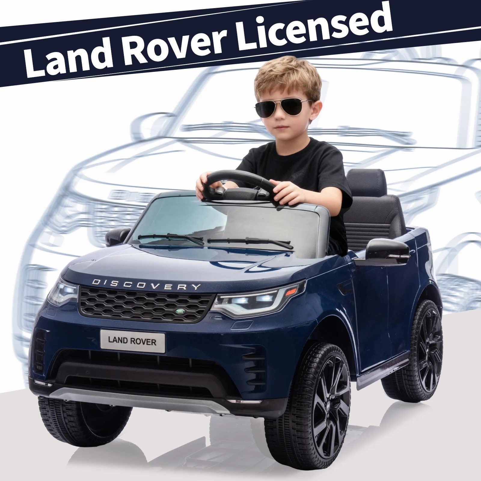 12V Kids Ride On Car Land Rover Style Dual Motor 3Speed Remote Control Dark Blue