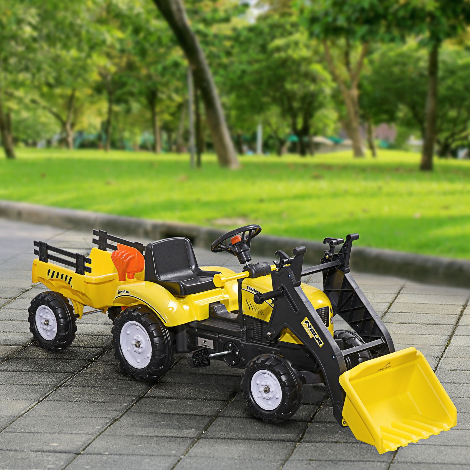 Six-Wheeled Ride-On Excavator for Children with Functional Bucket and Trailer