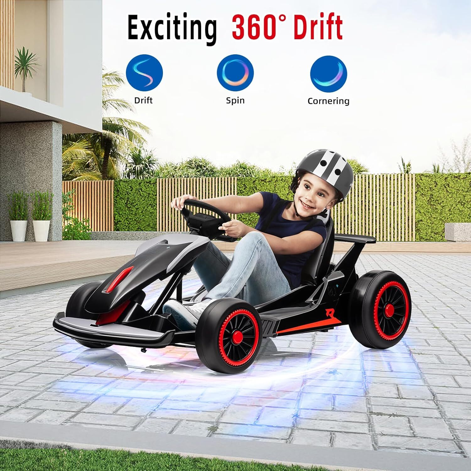 Kids Go Kart 24V, Electric Drift Kart With 2x150W Strong Motors for Boys Girls