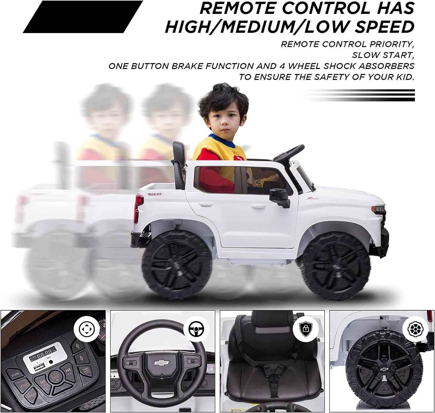 12V Ride on Truck Car Chevrolet Silverado Licensed Electric Toys for Kids White