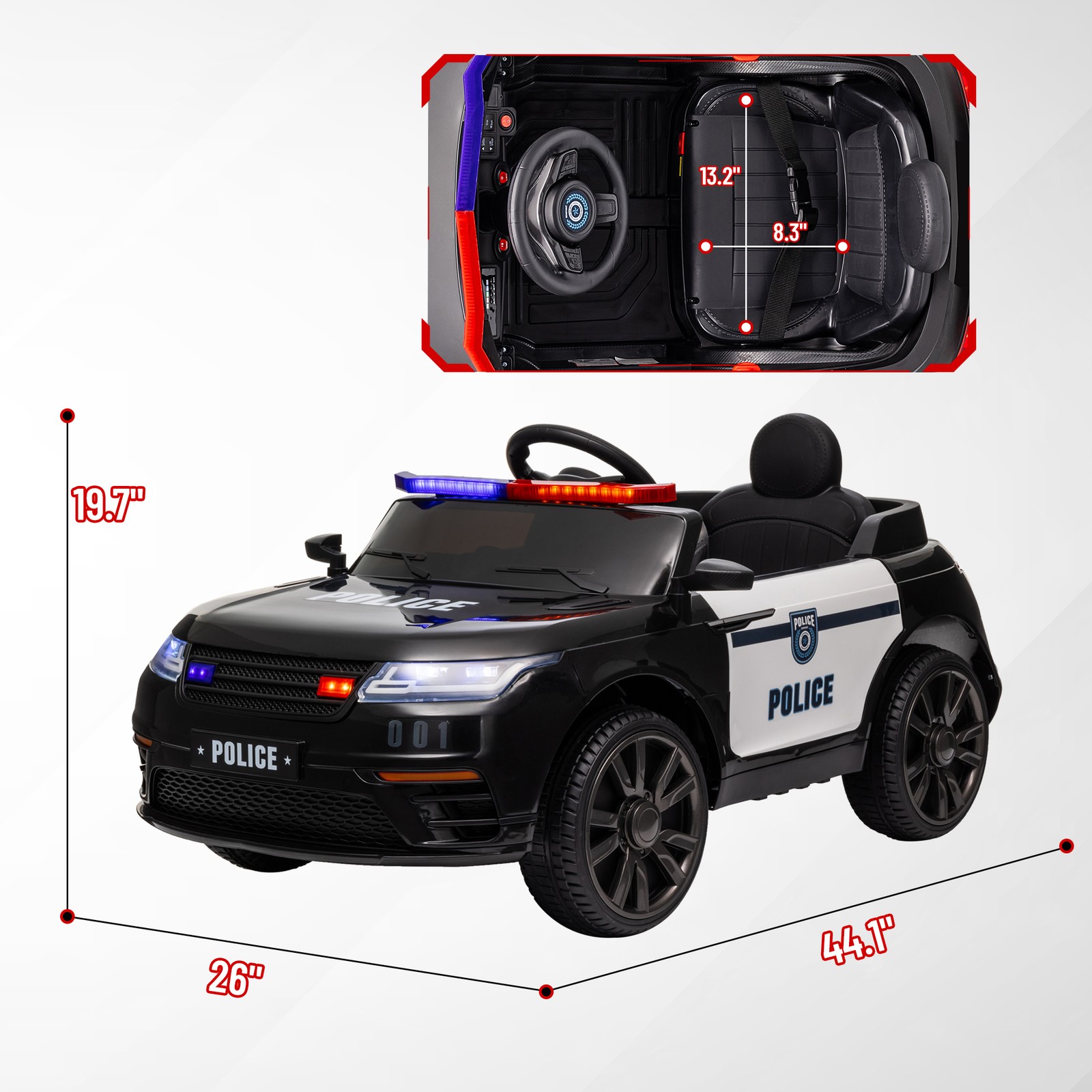 12V Kids Ride on Police Car w/ Remote Control, Black
