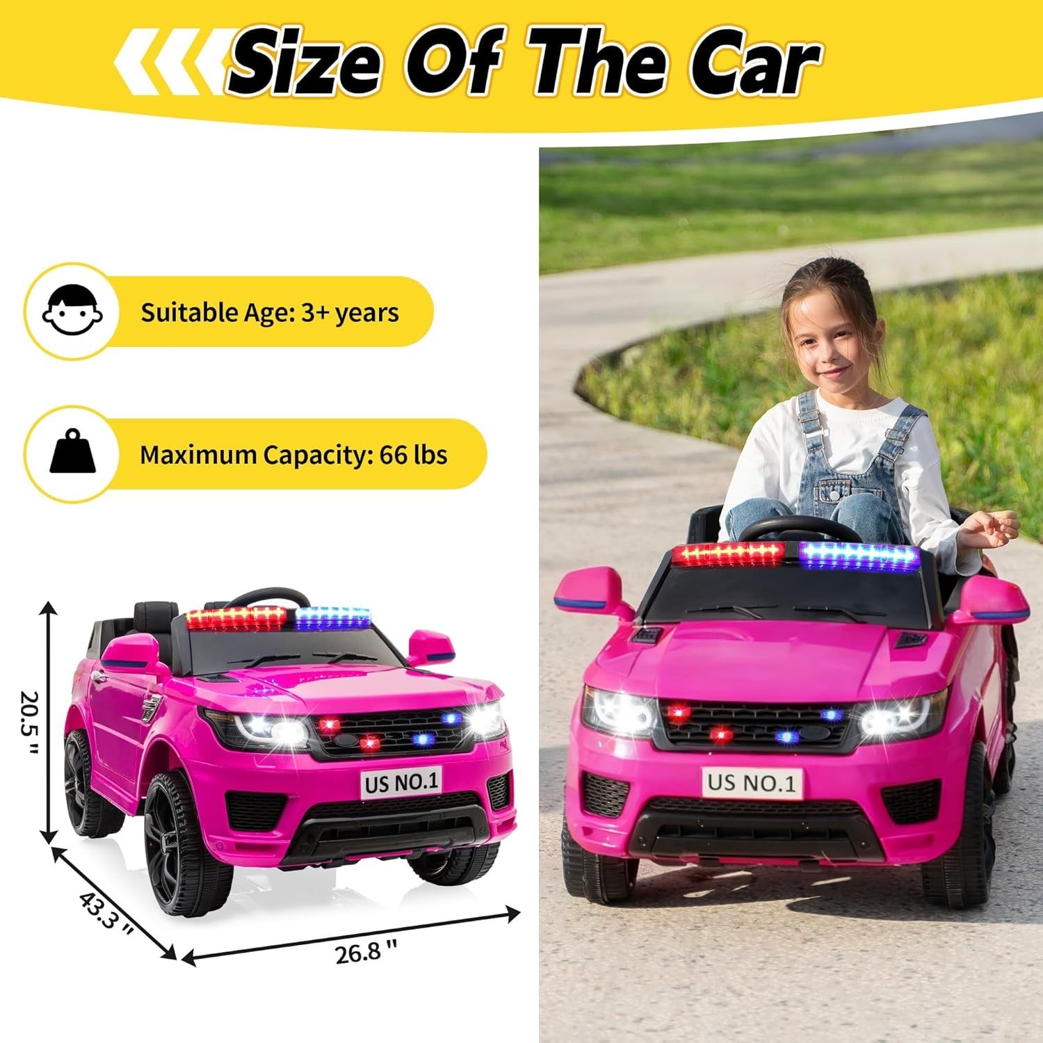 12V Kids Electric Ride On Police Car SUV Truck Toys with Remote Control, Music