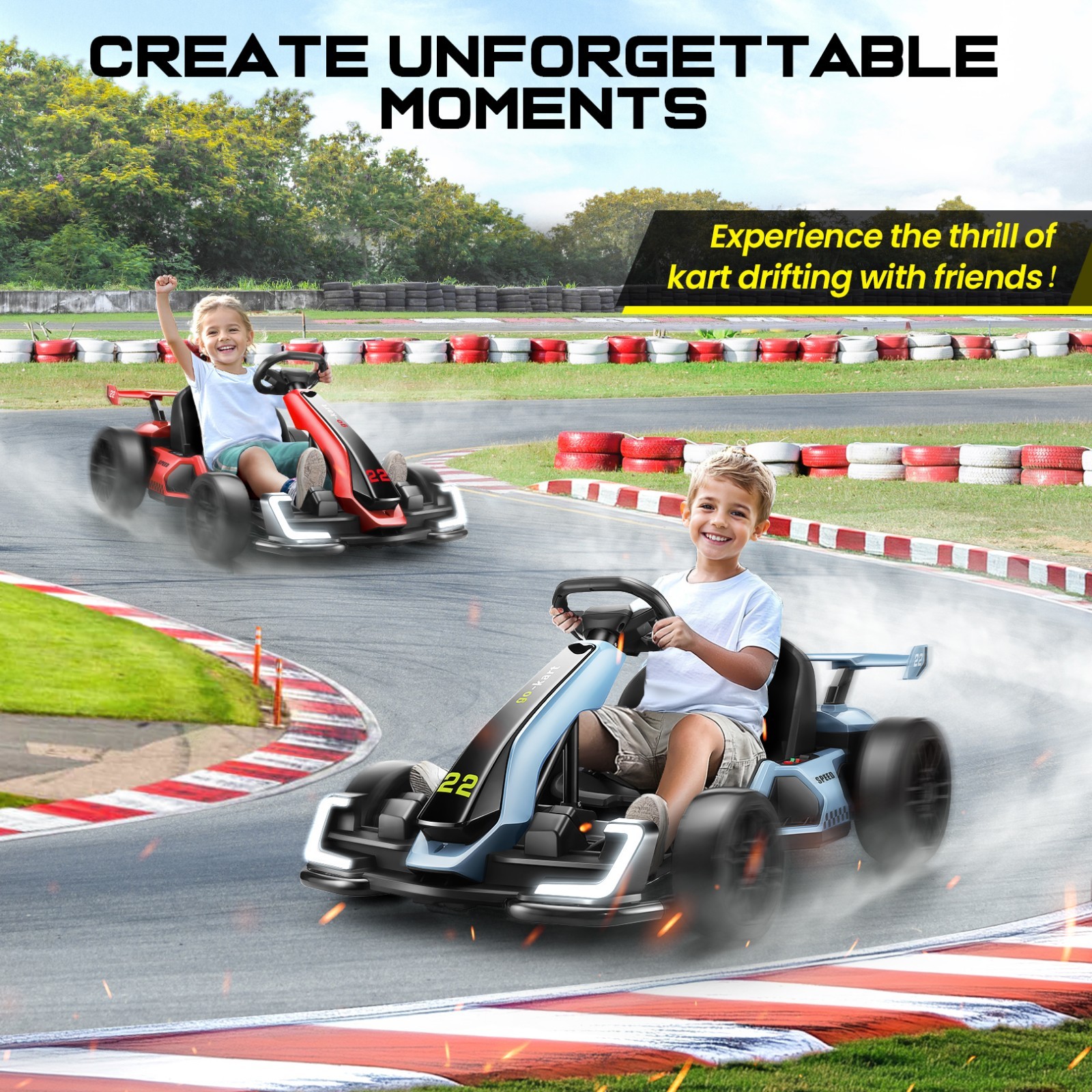 24V Electric Go Kart for Kids, 2x150W Motor Powerful Drift Kart Adjustable Seat~