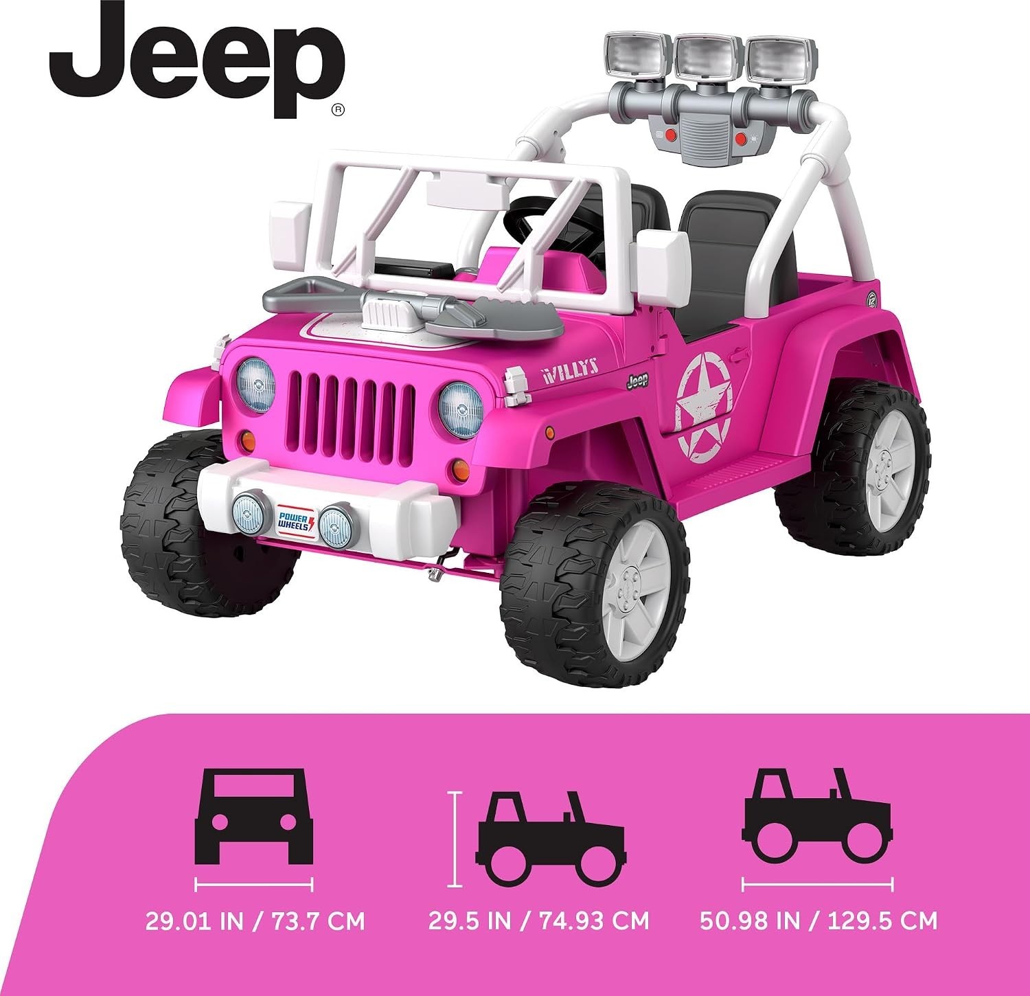 Power Wheels Jeep Wrangler Willys Ride-On Battery Powered Vehicle with Sounds &