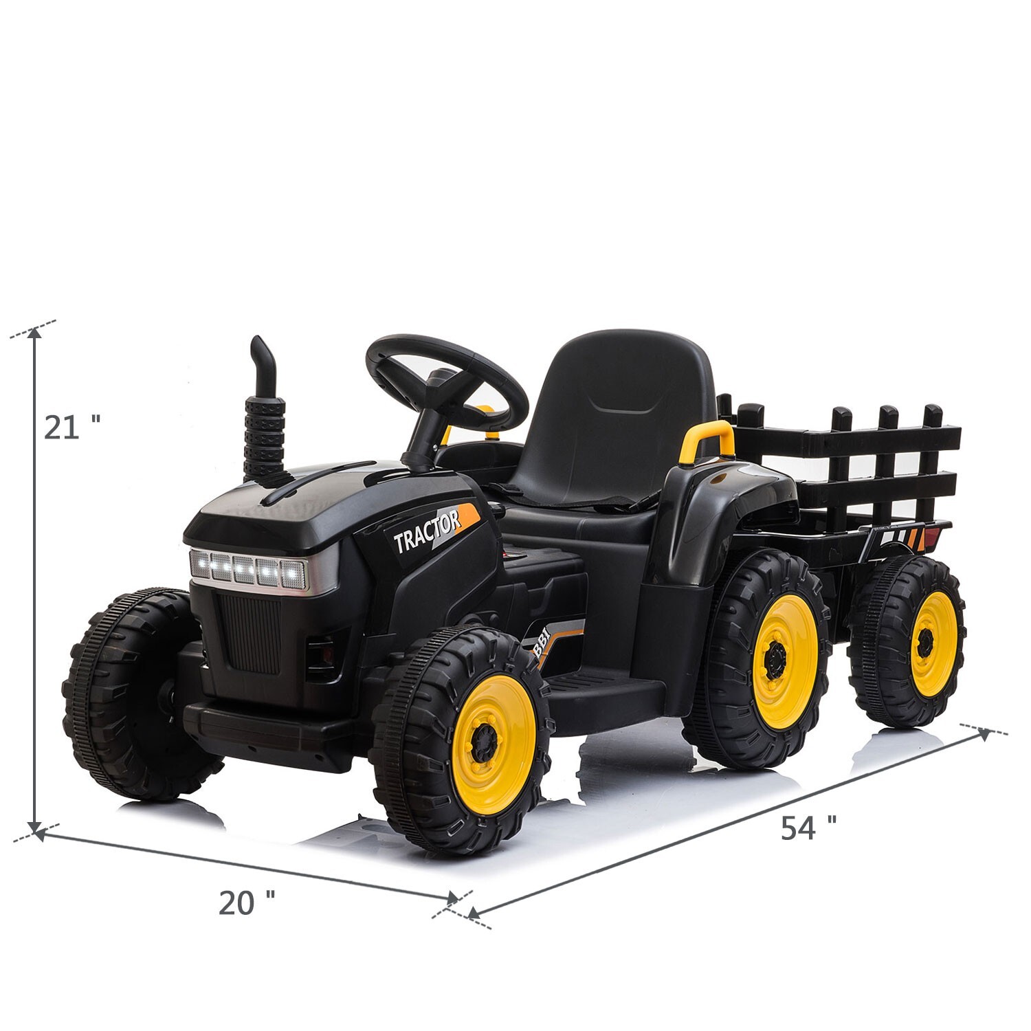 TOBBI 12V Kids Ride On Car Electric Tractor Battery Powered Toy Car w/ Trailer