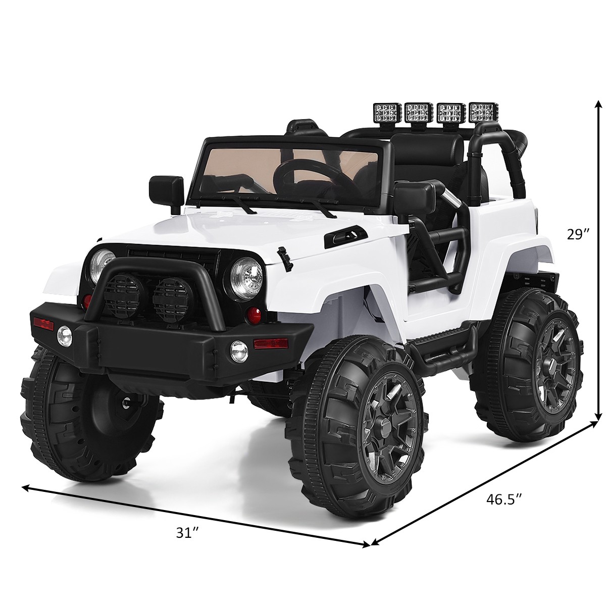 12V Kids Ride On Truck Car w/ Remote Control MP3 Music LED Lights White