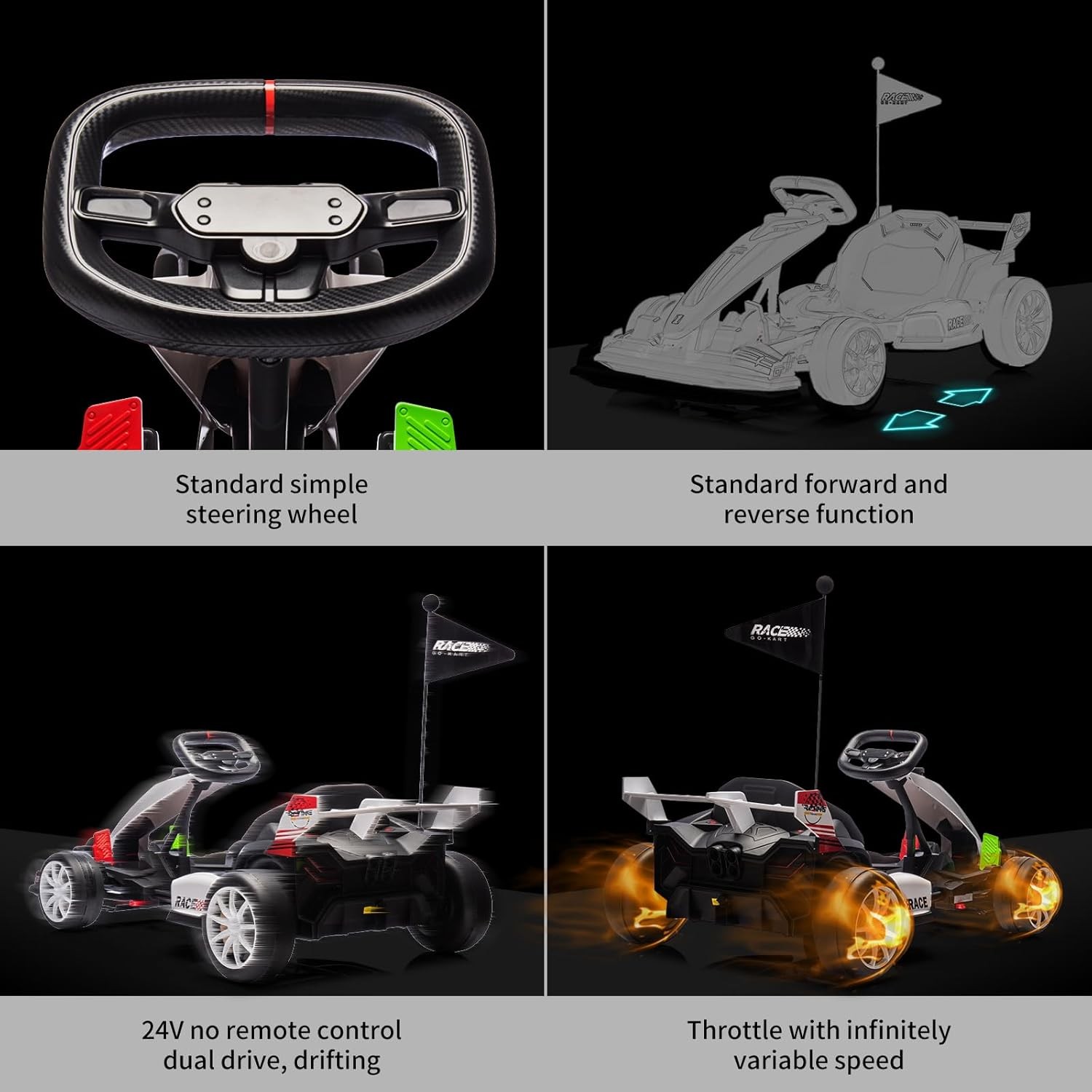 GARVEE Electric Go Kart for Kids 6–12, 24V 7AH, Dual 200W Motors, Drift Tires