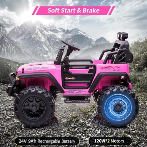 24V Kids Ride on 2 Seaters Electric Car with Remote Control, 2*120W 24v-pink