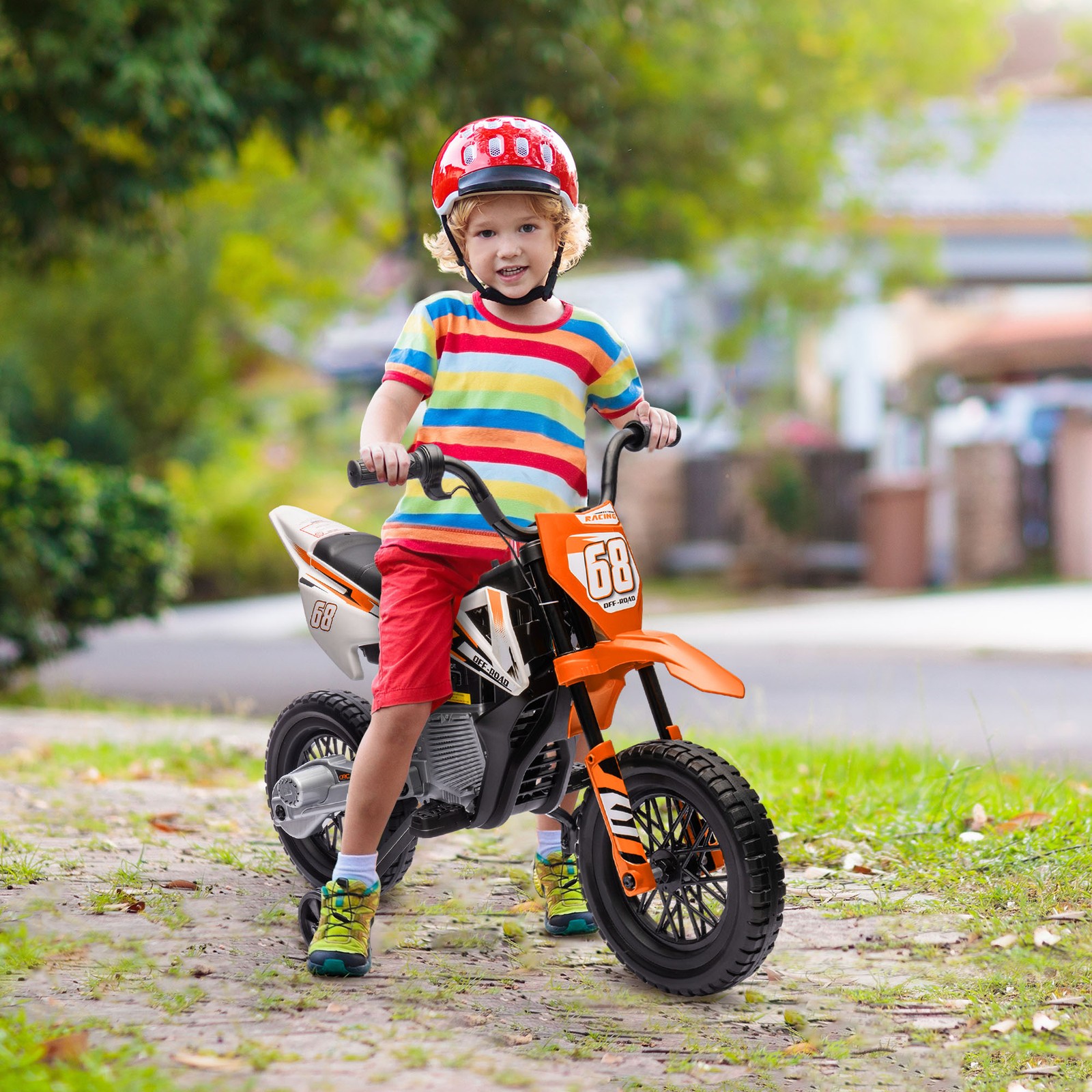 12V Kids Motorcycle W/ Twist Grip Throttle, Rear Suspension, Orange