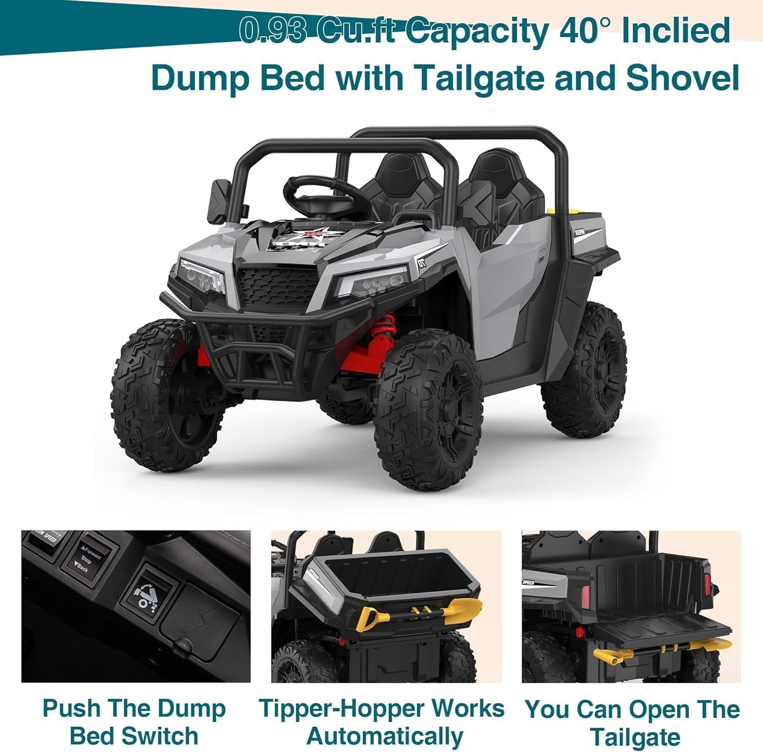 24V Ride On Truck for Kids w/ Remote, 4WD, LED Lights,Bluetooth,Dump Bed,2 Seats
