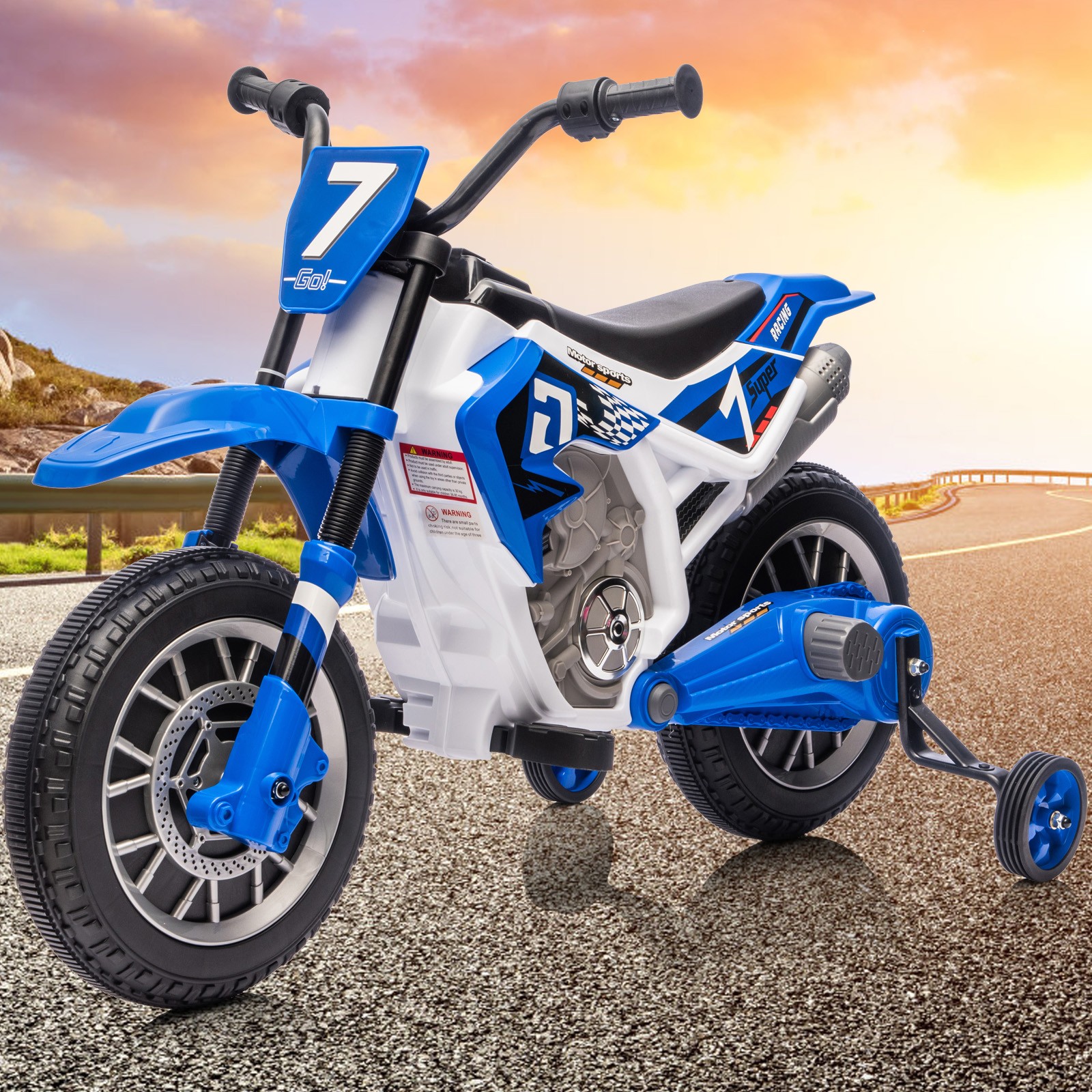 Electric 12V Blue Kids Ride On Motorcycle Bike Motorbike w/ Training Wheels