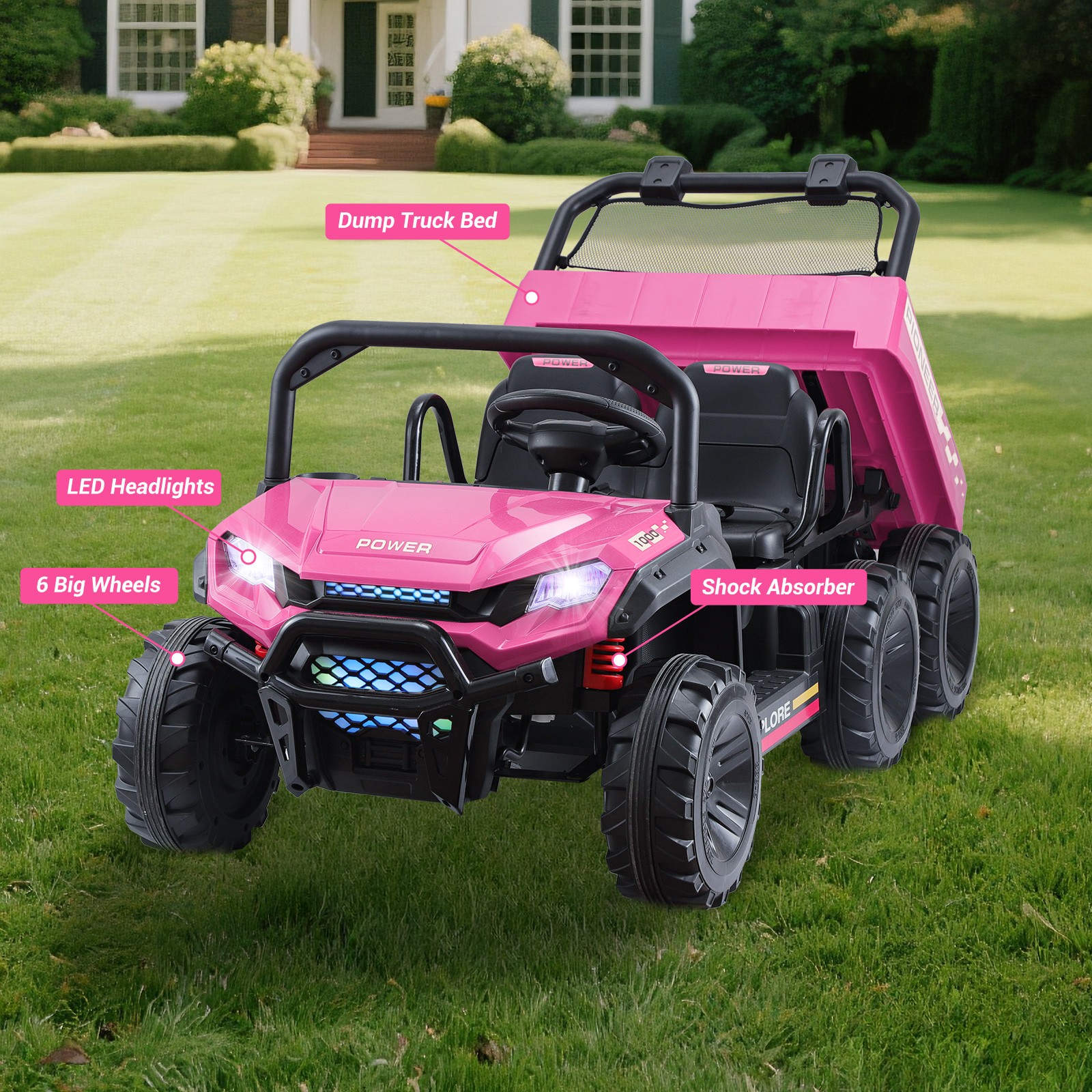 24V Kids Ride On Toys Dump Truck 2 Seater Battery Powered 4WD 6-Wheel Xmas Gift