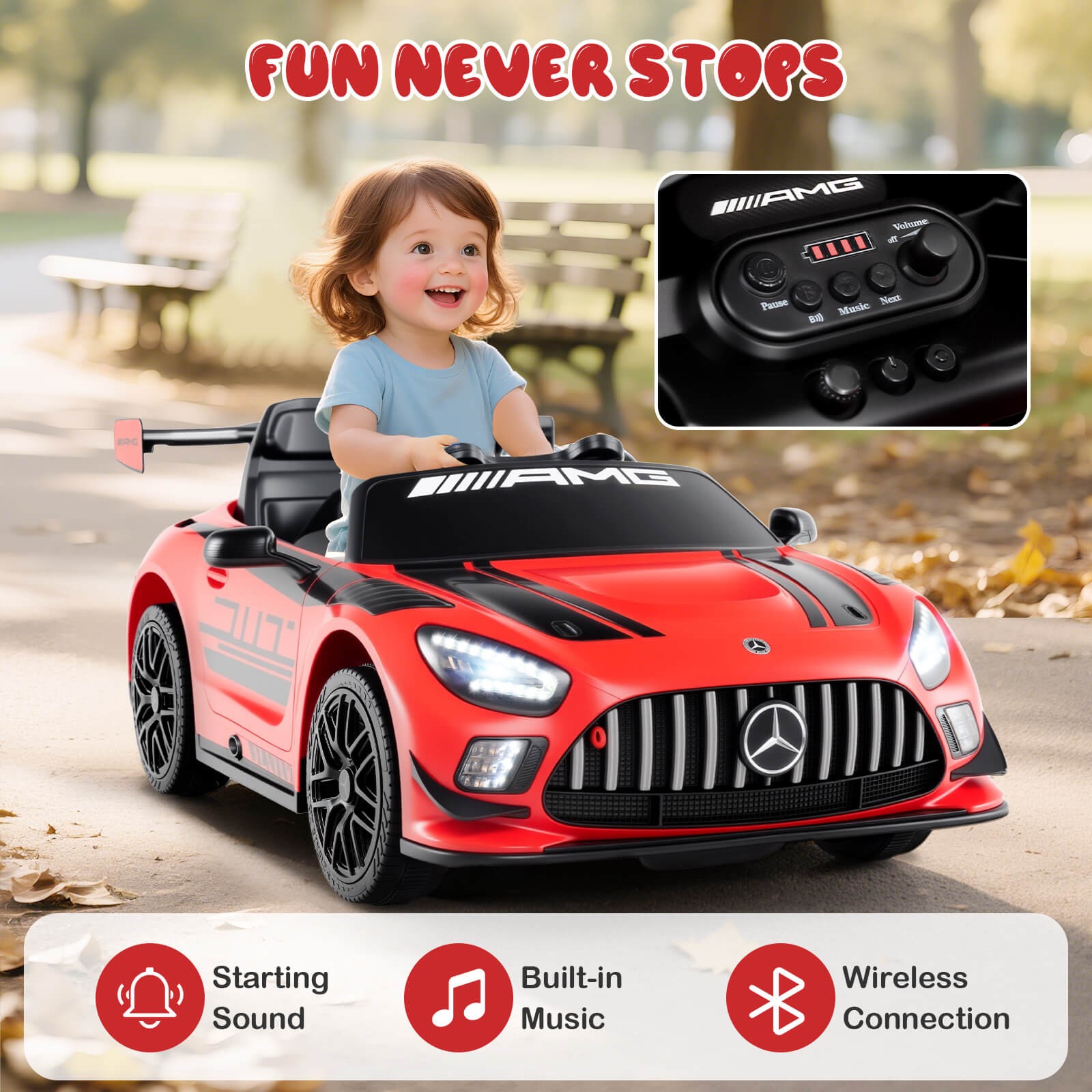 Ride on Car Licensed Mercedes-AMG GT3 Kids Car w/ Remote Control 3 Speeds